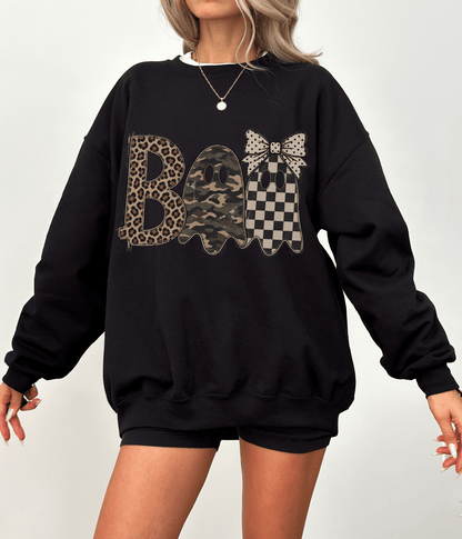 BOO Mixed Print Halloween Crewneck