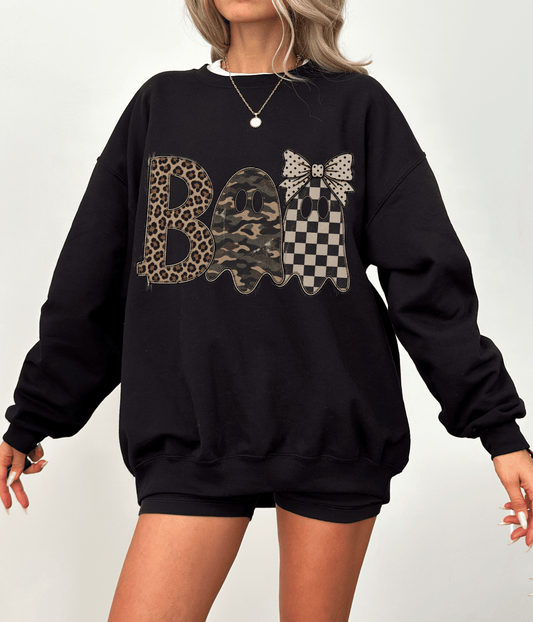 BOO Mixed Print Halloween Crewneck