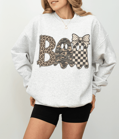 BOO Mixed Print Halloween Crewneck