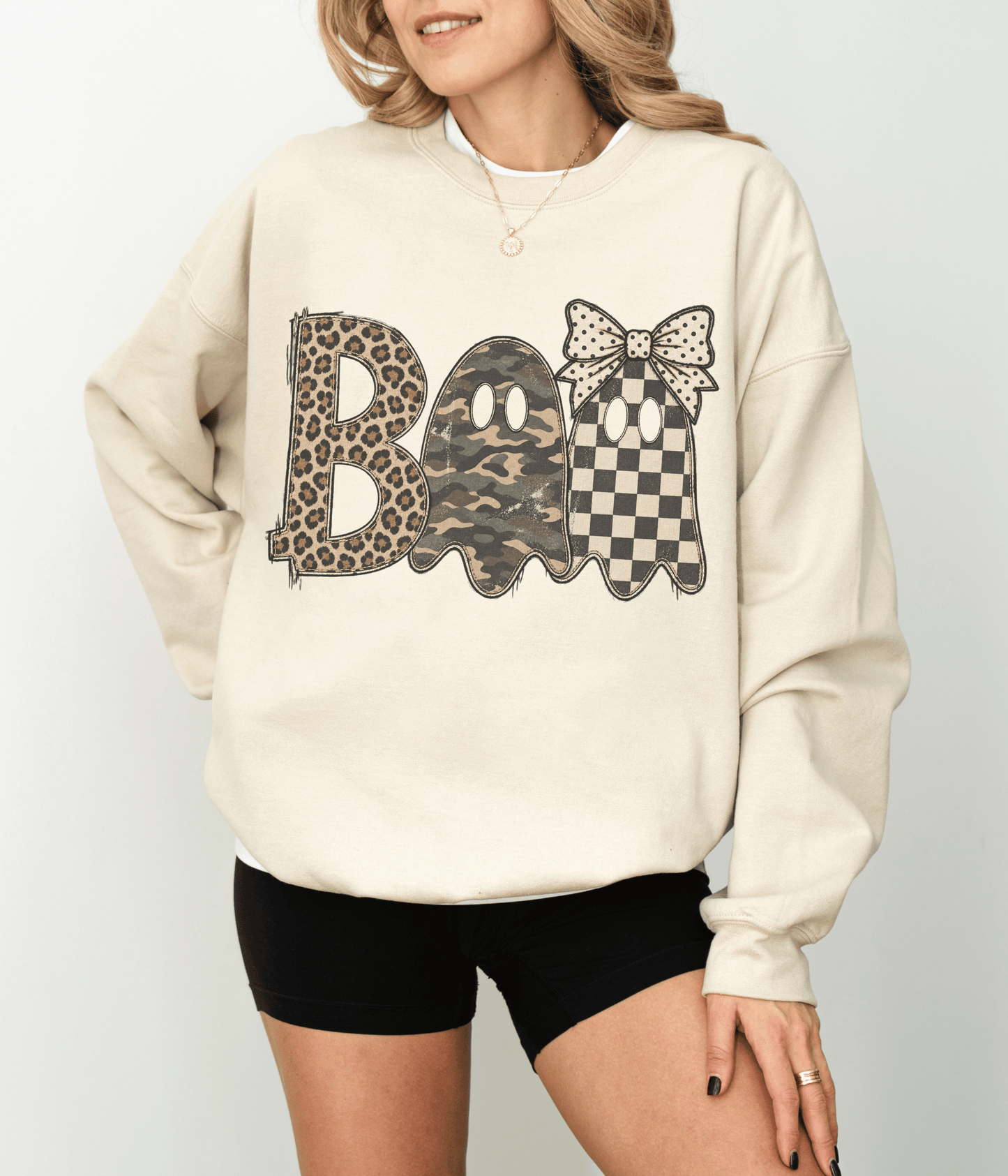 BOO Mixed Print Halloween Crewneck