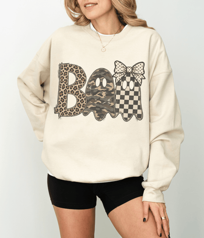 BOO Mixed Print Halloween Crewneck