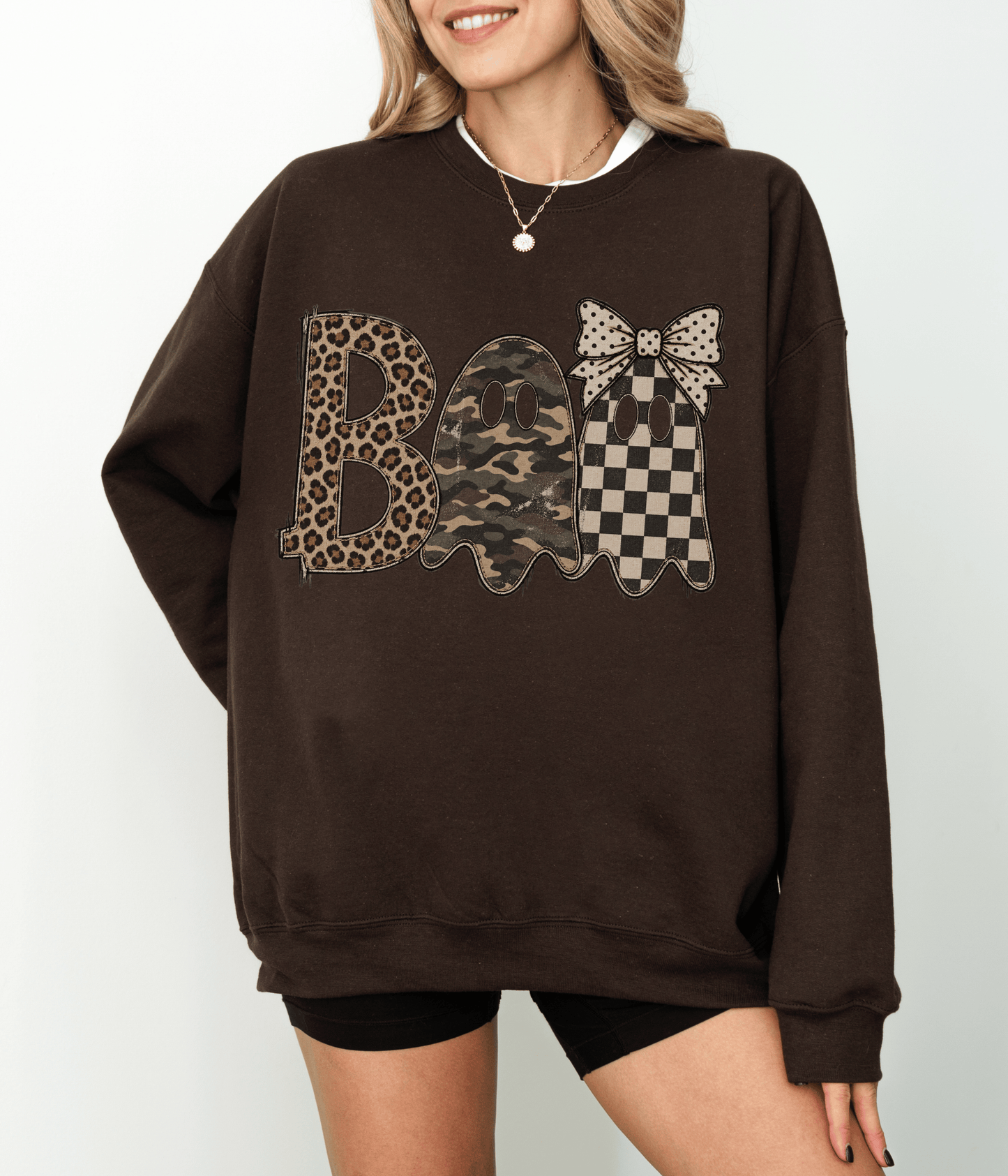 BOO Mixed Print Halloween Crewneck