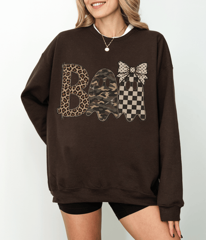 BOO Mixed Print Halloween Crewneck